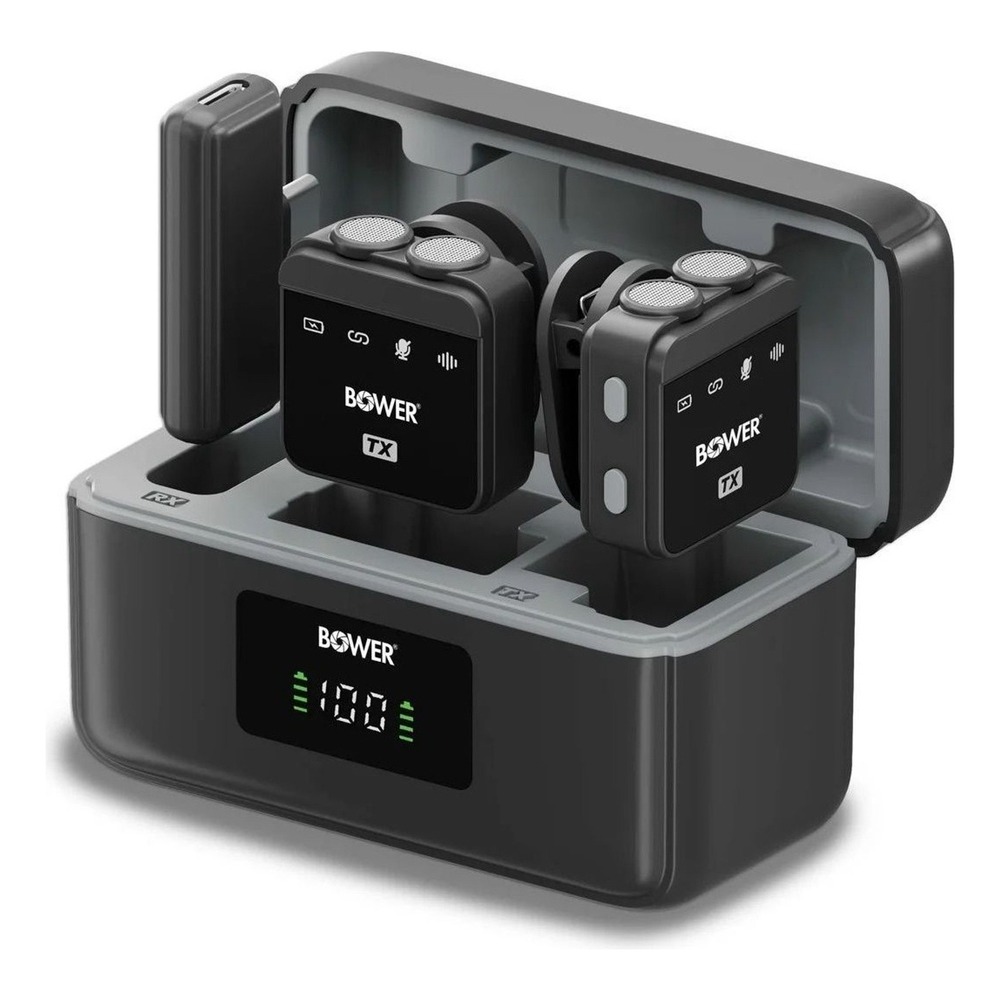 Bower Wireless Lavalier‎ Microphone System 2-Person Dual TX RX Charging Case